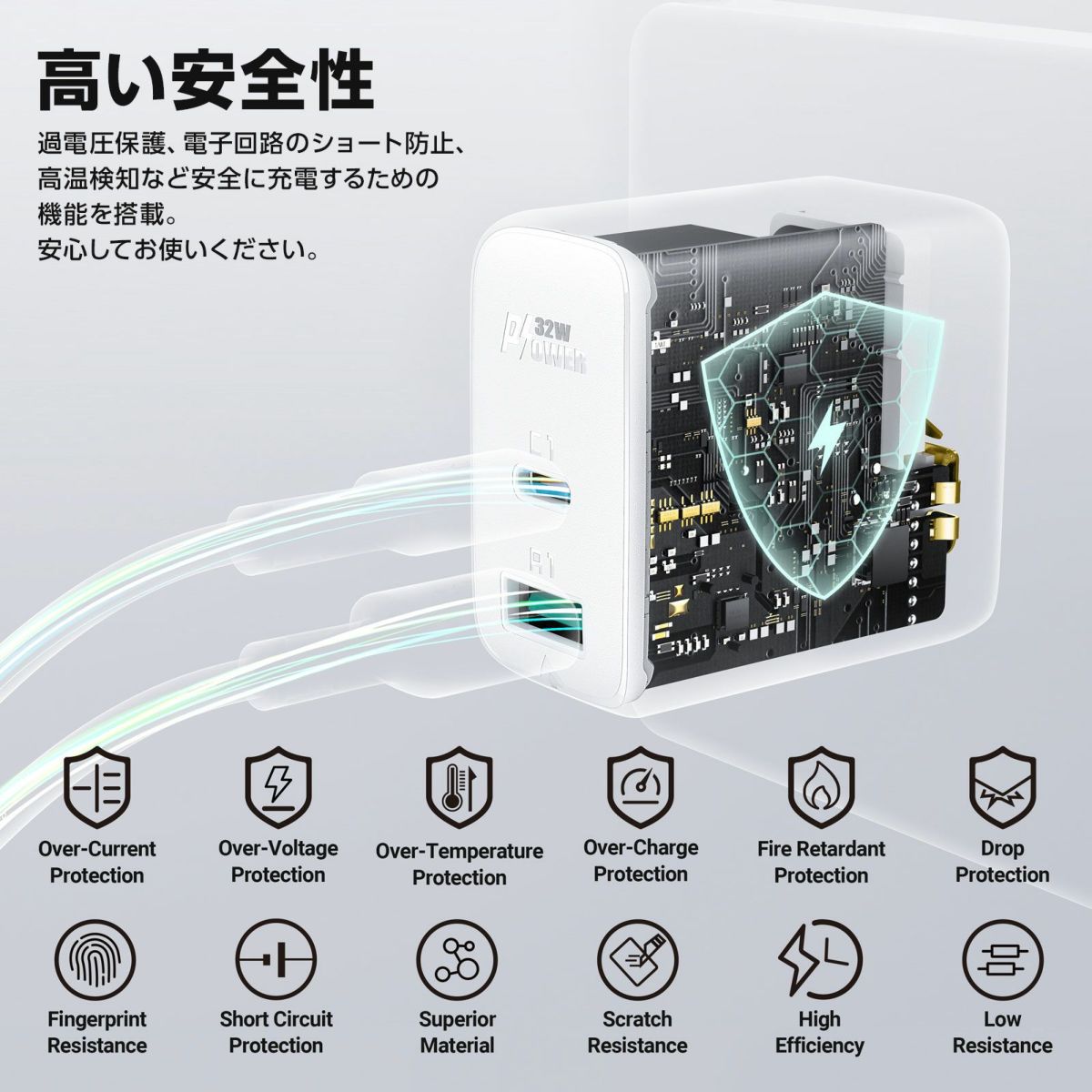 AceFast ブランド USB-C USB-A 急速充電器 PD 20w 2ポート AC チャージャー ACアダプター USBアダプター 充電器 Type-C Type-A 高速充電 折りたたみ式 小型 コンパクト TypeC iPhone iPad スマホ エースファスト