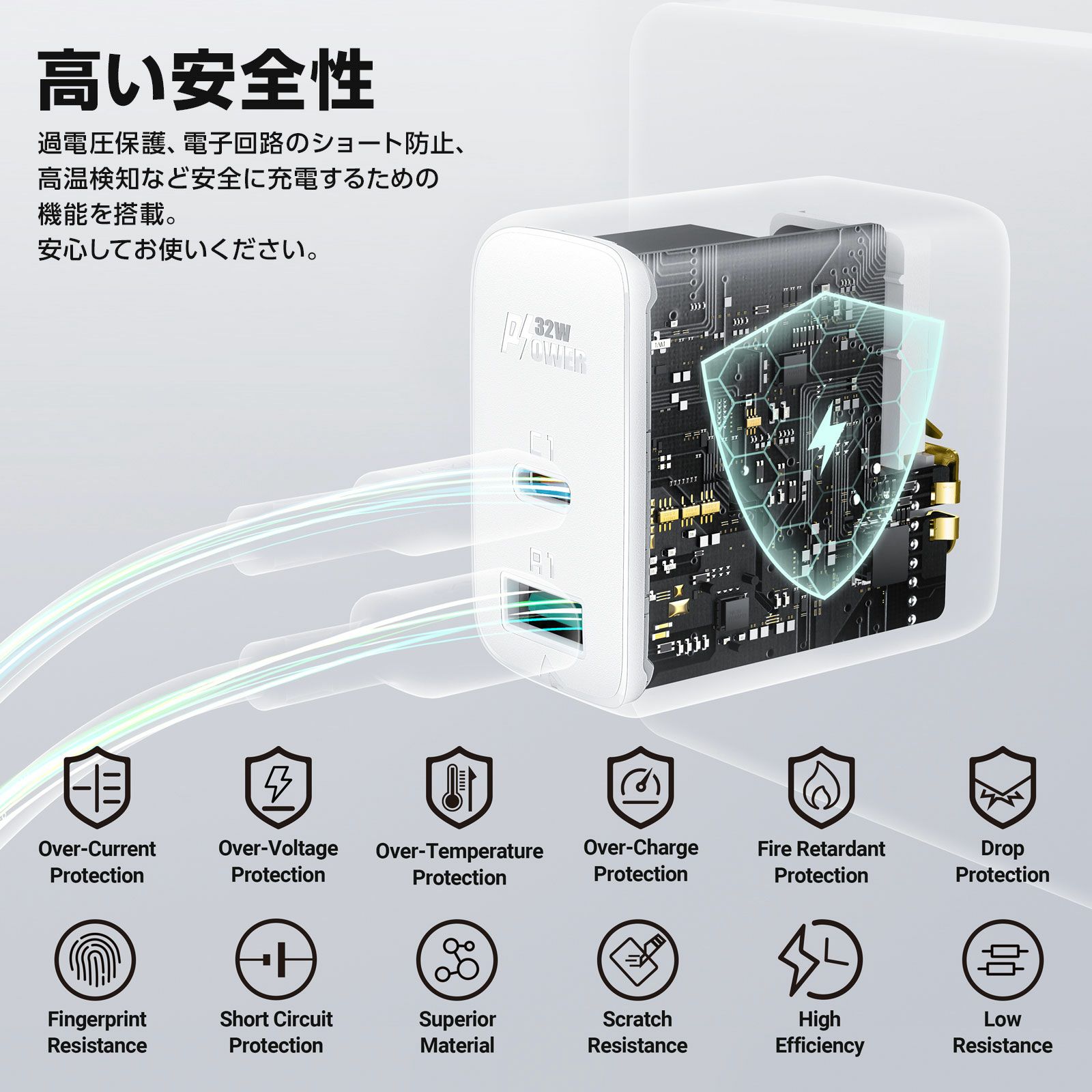 AceFast ブランド USB-C USB-A 急速充電器 PD 20w 2ポート AC チャージャー ACアダプター USBアダプター 充電器 Type-C Type-A 高速充電 折りたたみ式 小型 コンパクト TypeC iPhone iPad スマホ エースファスト