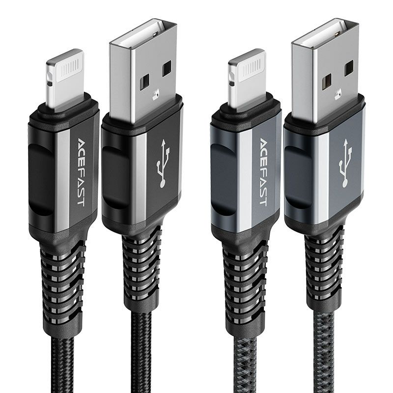 AceFast ブランド Lightning ケーブル 1.2m 急速充電 MFI認証 ライトニング 充電ケーブル 急速 PD 100w USB-A Type-A 高速充電 黒 グレー iPhone14 Pllus iPhone 13 12 11 Pro Max SE 8 AirPods エースファスト