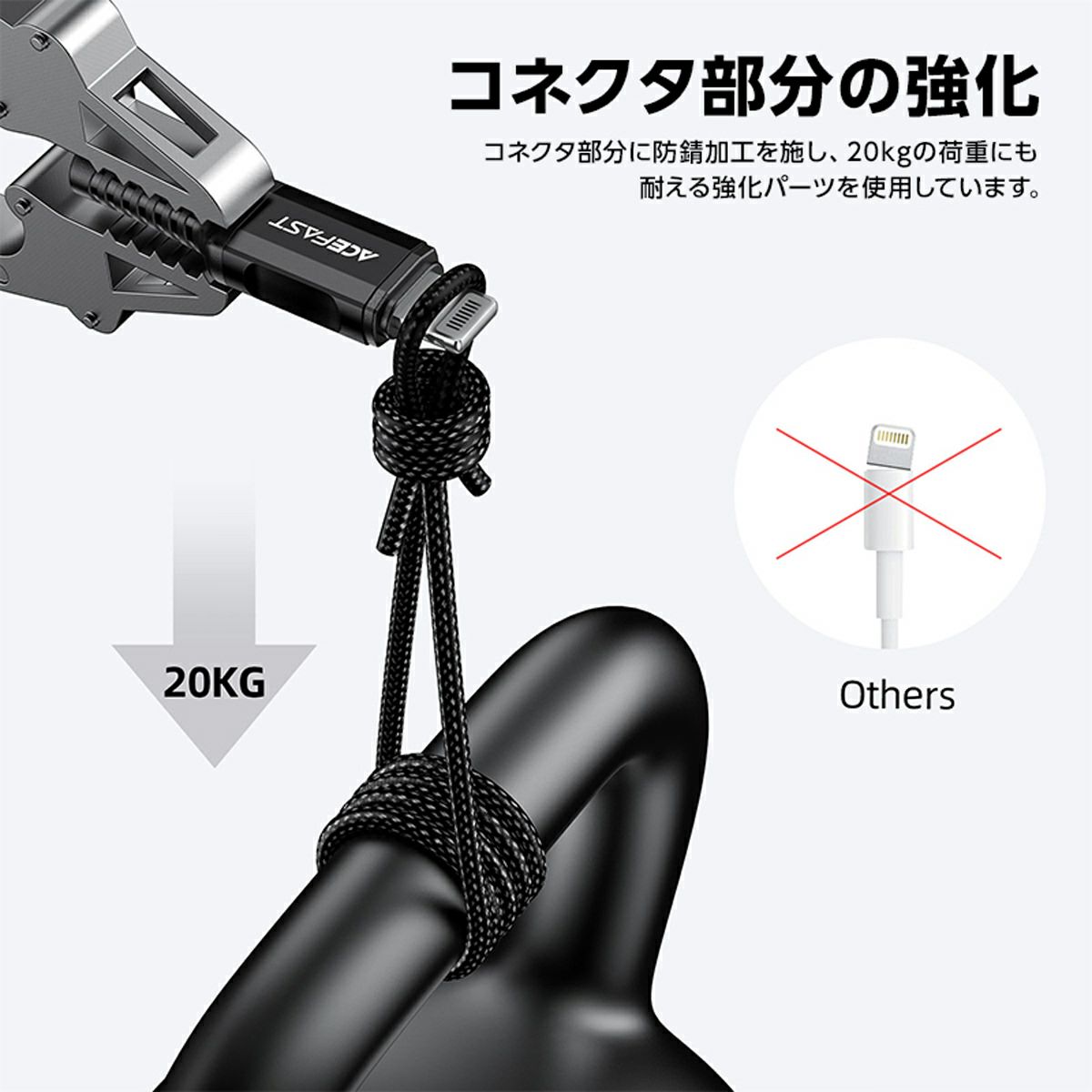 AceFast ブランド Lightning ケーブル 1.2m 急速充電 MFI認証 ライトニング 充電ケーブル 急速 PD 100w USB-C Type-C タイプC 高速充電 PD対応 黒 白 iPhone 14 Plus 13 12 11 Pro Max iPhoneSE エースファスト