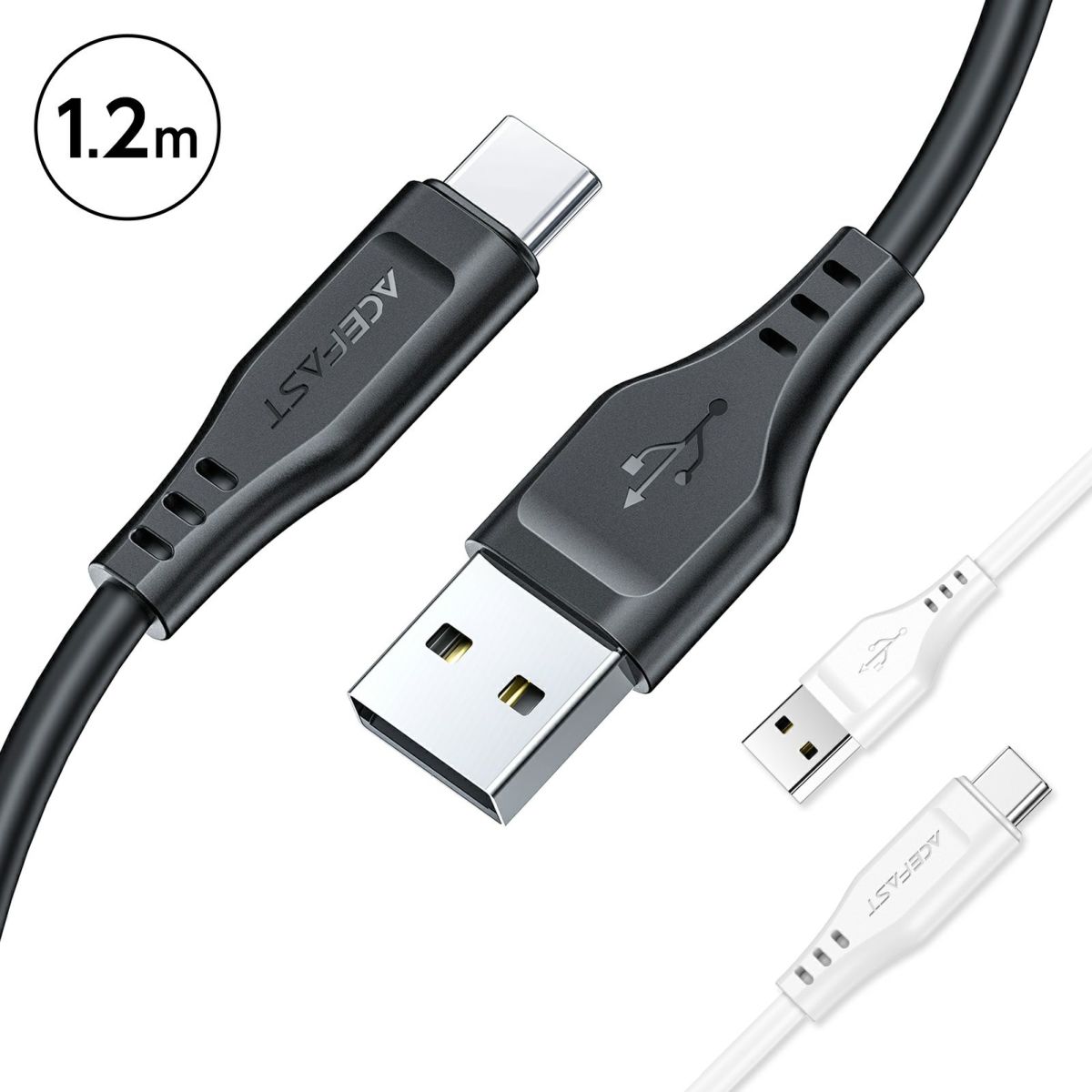 AceFast ブランド 充電ケーブル 1.2m USB TypeC TypeA | 高耐久 データ転送 高速充電 USB-C Type-C タイプC USB-A Type-A タイプA 黒 白 Galaxy Android Nintendo Switch スマートフォン スマホ iPhone16 Pro