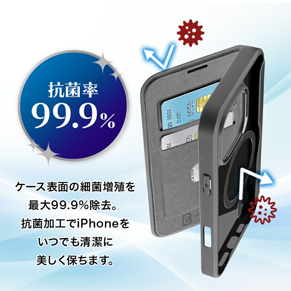  iPhone17 ケース iPhone 17 Pro Max iPhone17Pro iPhone17ProMax 16 16Pro 16ProMax 手帳型 Magsafe 対応 iPhoneケース 手帳型ケース クリア 透明 背面クリア カード収納 アイフォン17 イタリア 海外 Cellularline